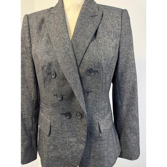 Ann Taylor Black Double Breasted Jacket Blazer Charcoal Gray 8P 6 - Picture 2 of 8